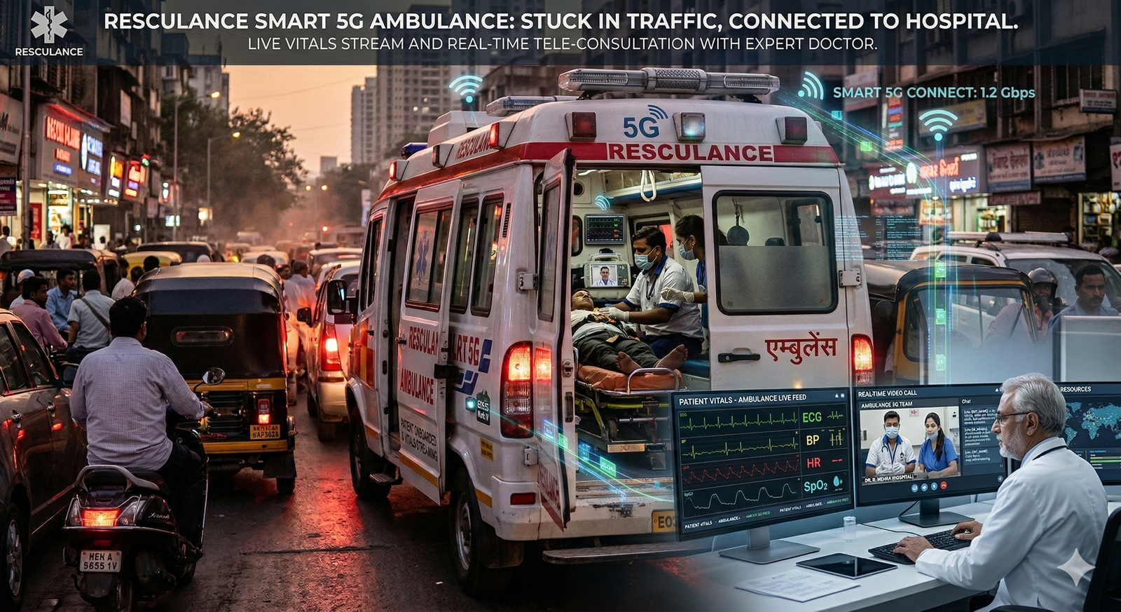 Doctor looking at live 5G dashboard