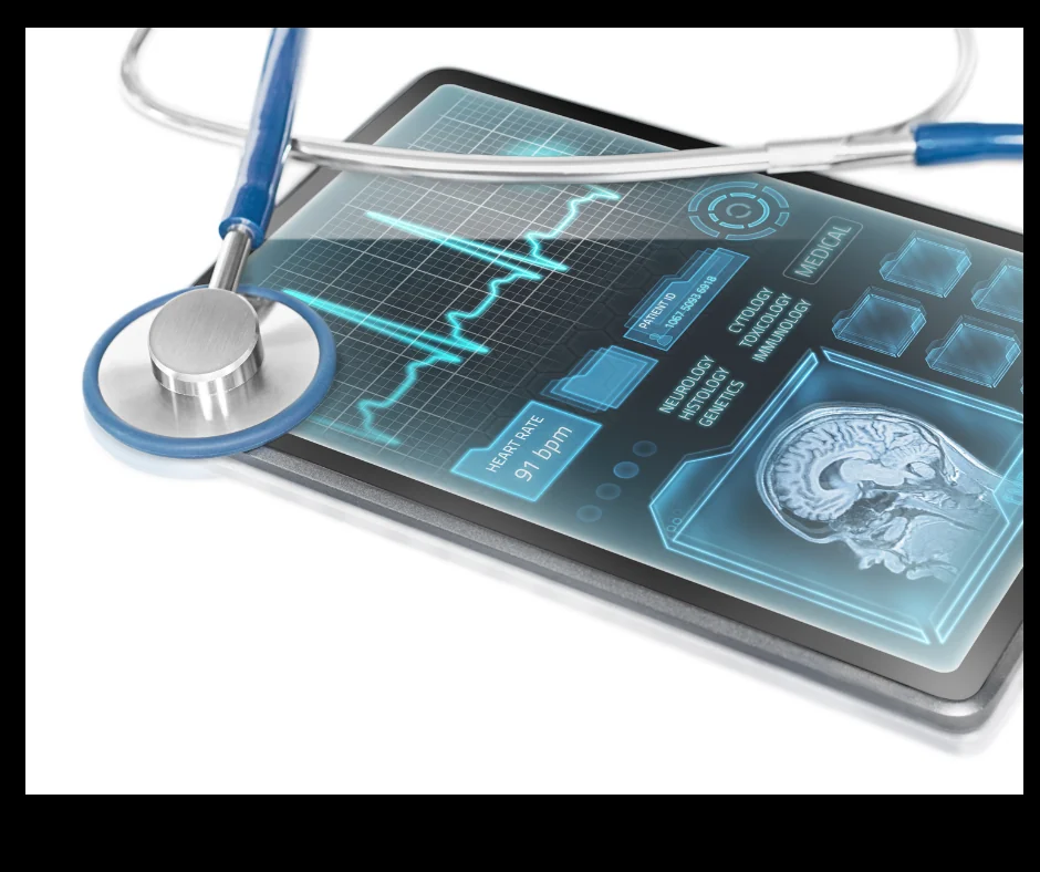 Illustration of a connected clinical display and stethoscope